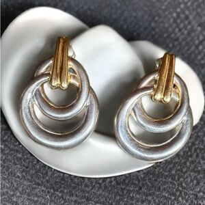 Napier Silver and Gold Double Hoop Screw Back Earrings